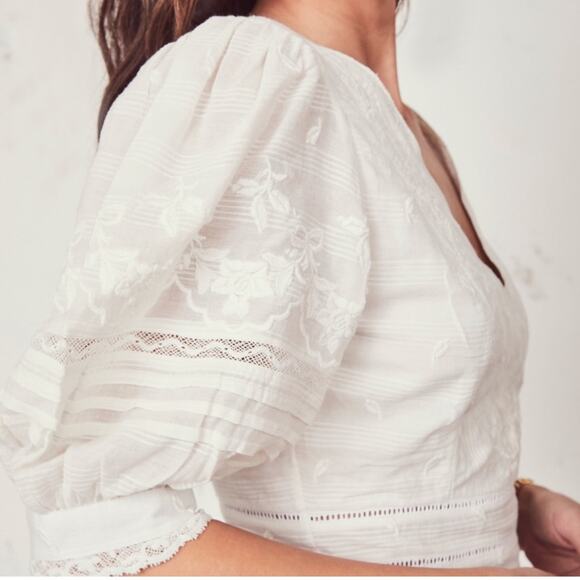 Loveshackfancy Lena White V-Neck Mini Dress w/ Embroidery - Picture 3 of 11